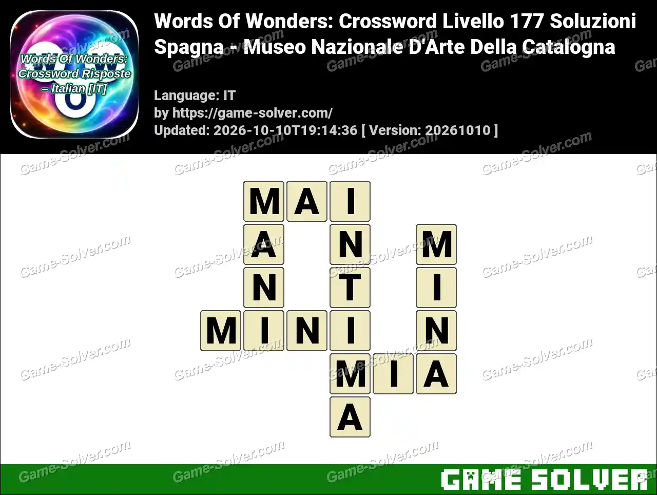 Words Of Wonders: Crossword Livello 177 Soluzioni – Spagna – Museo Nazionale D’Arte Della Catalogna